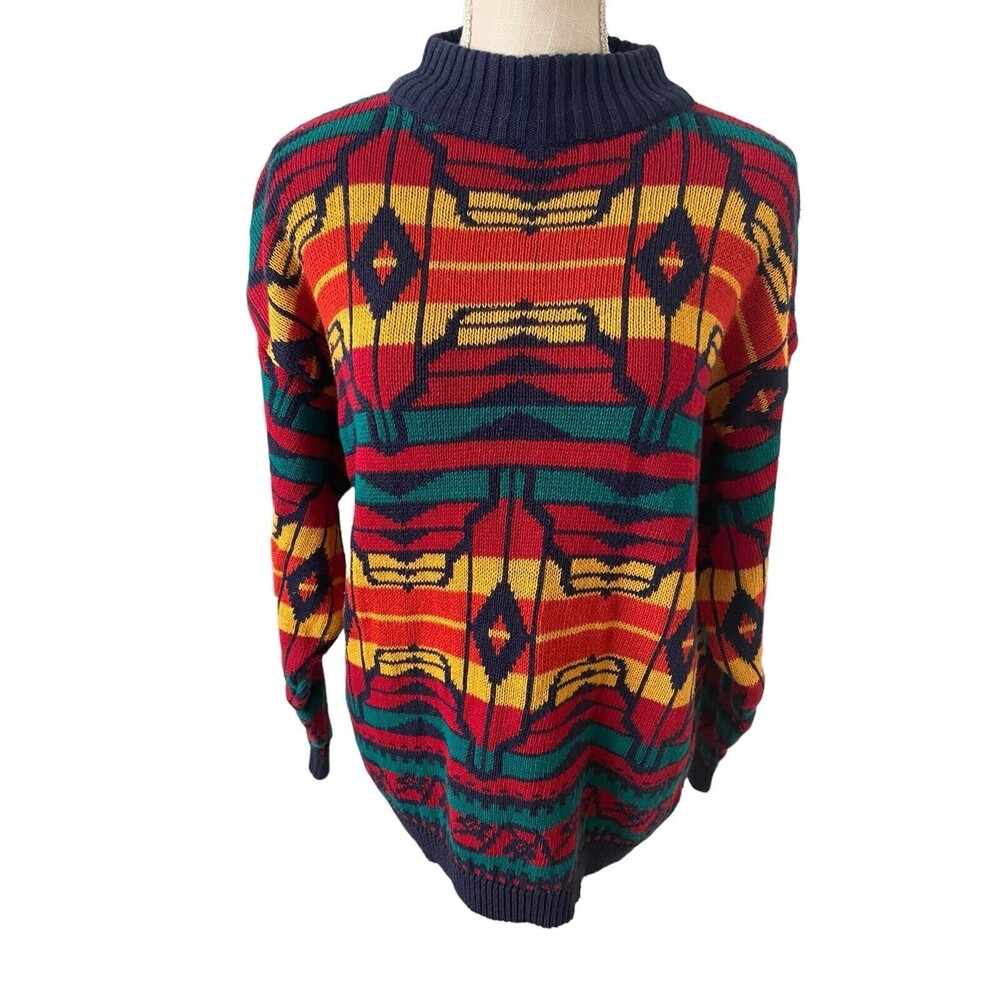 Vintage Laureen E. Ong Geometric Knit Sweater Western Print—Women’s‎ Size L
